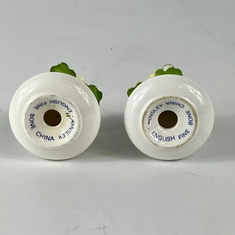 Aynsley Yellow Rose Salt Pepper Shakers English Fine Bone China Flower NO PLUGS